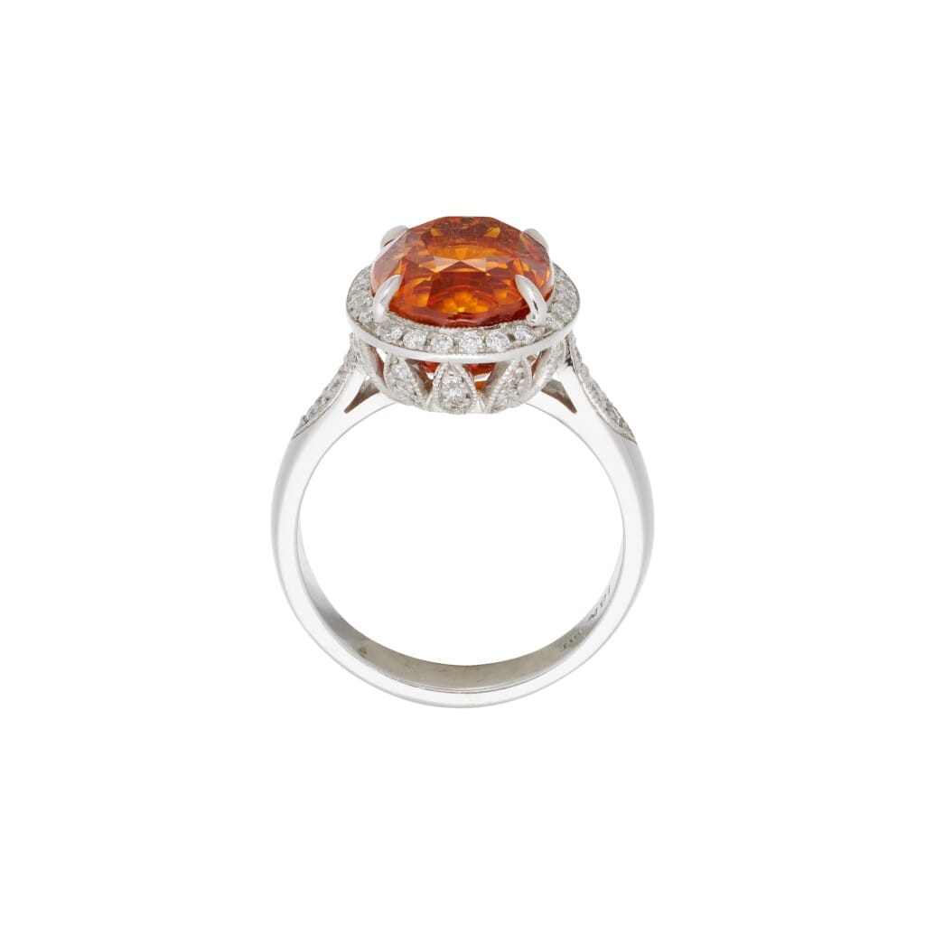 White Gold, 8.54ct Ceylon Orange-Yellow Sapphire and Diamond Ring