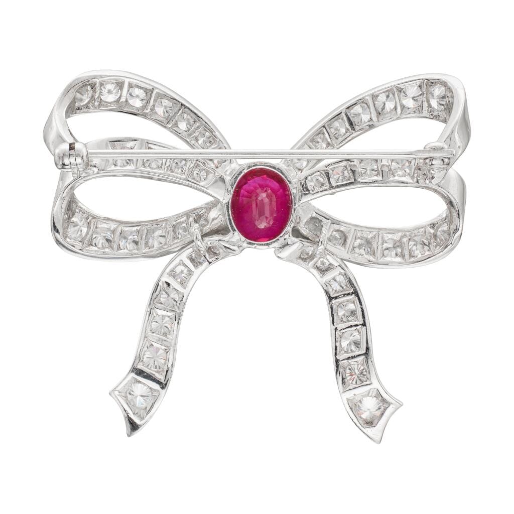 Platinum, 1.25ct Burmese Ruby and Diamond Bow Brooch