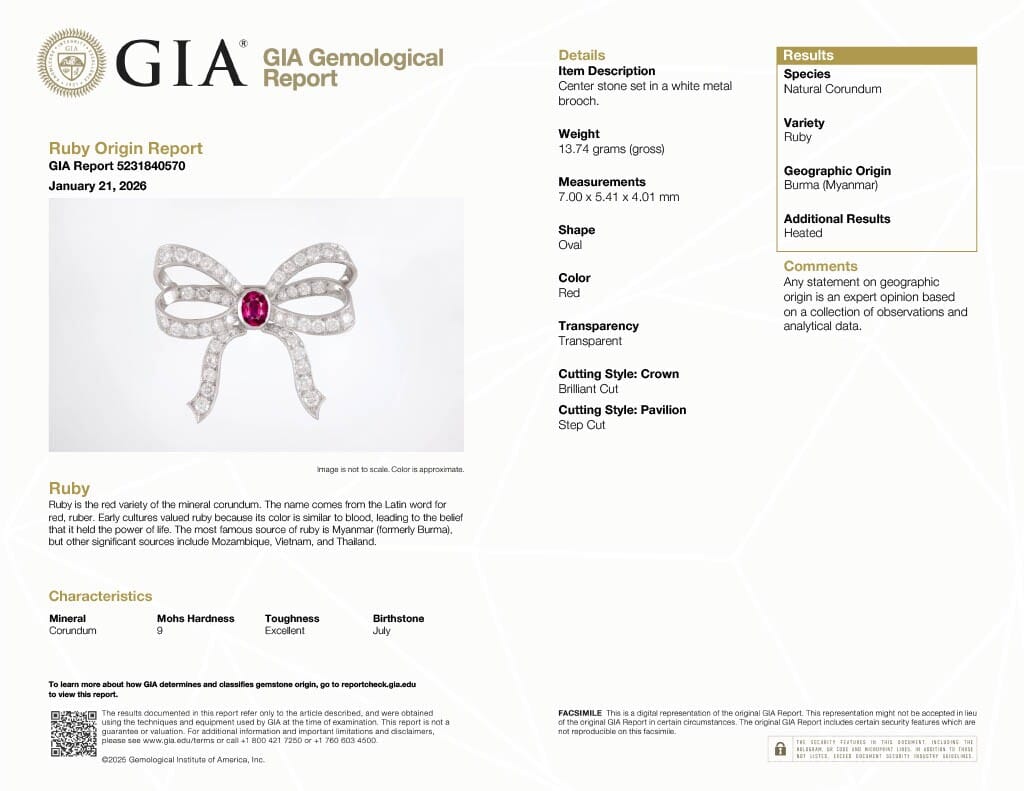 Platinum, 1.25ct Burmese Ruby and Diamond Bow Brooch