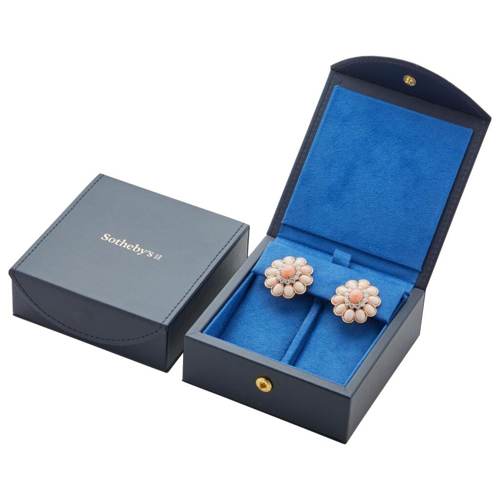 Gold, White Gold, Coral and Diamond Earclips