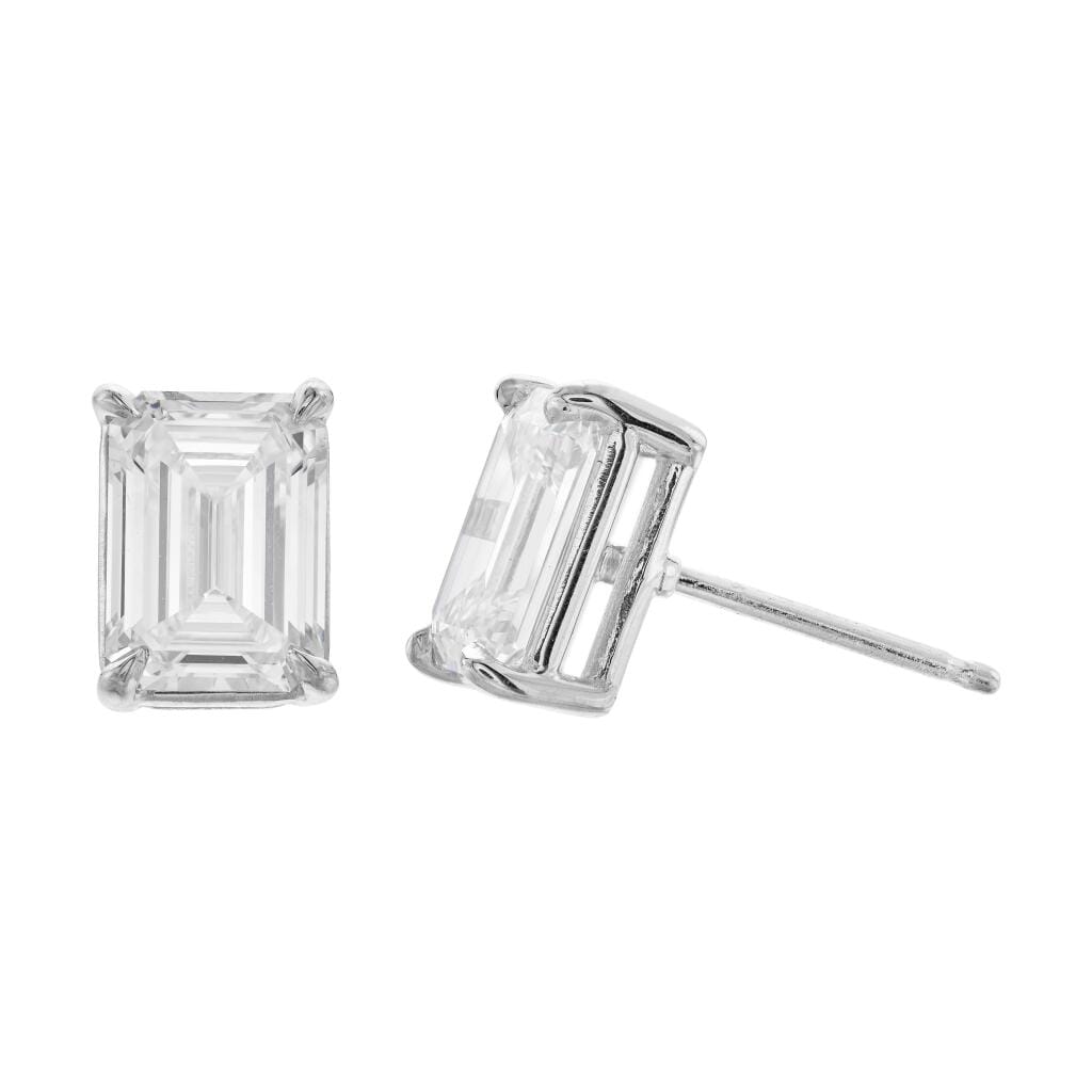 Platinum and 3.23ctw Emerald Cut Diamond Stud Earrings