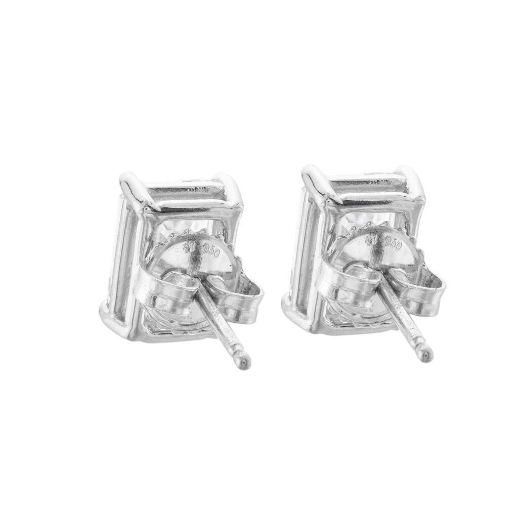 Platinum and 3.23ctw Emerald Cut Diamond Stud Earrings
