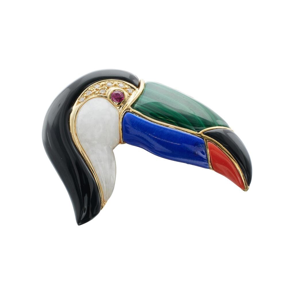 Gold, Multigem and Diamond Toucan Brooch