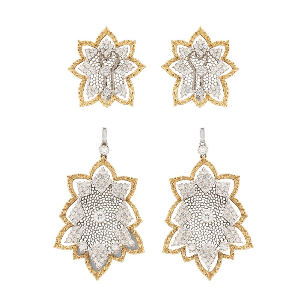 Vintage Gold, White Gold and Diamond Convertible Drop Earrings