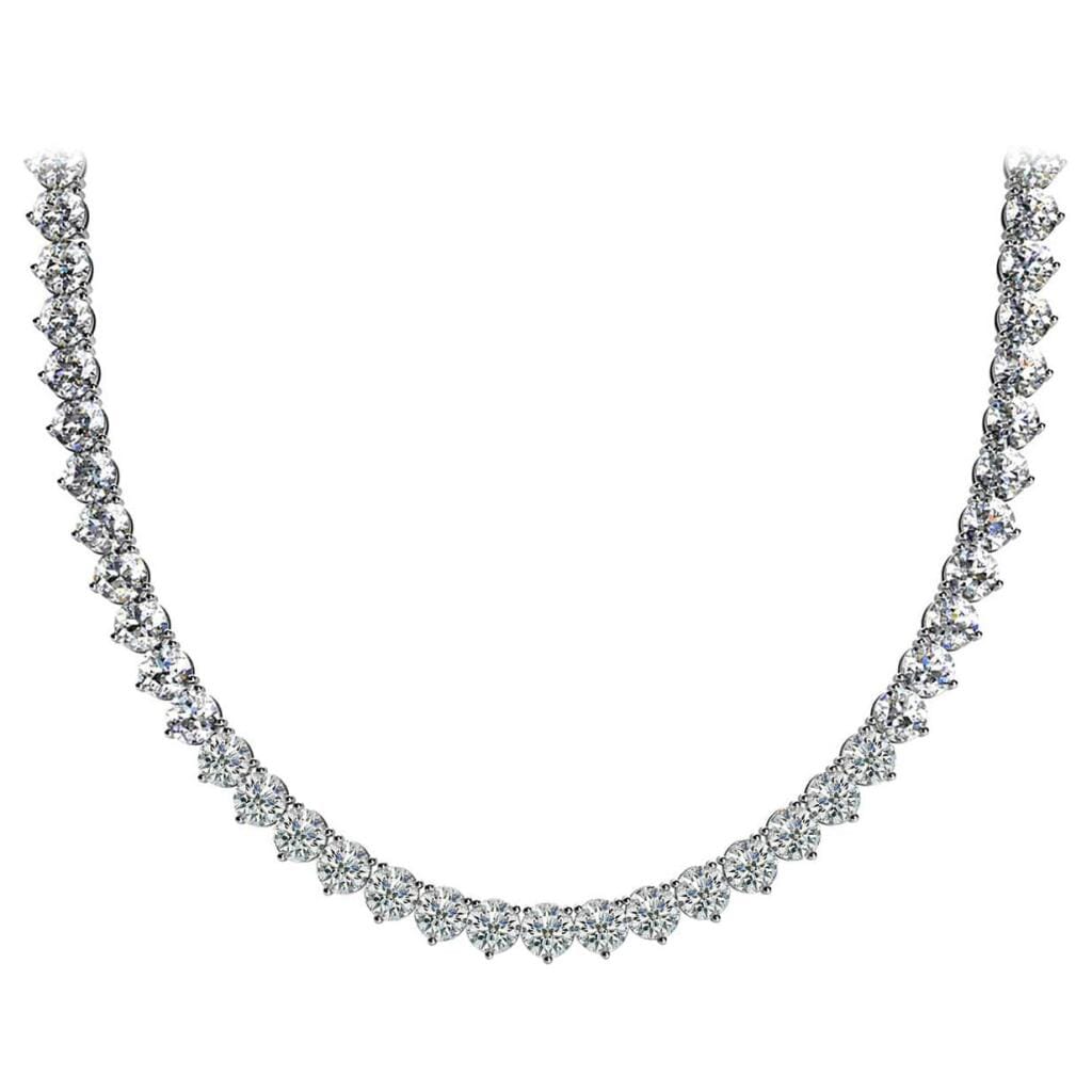 White Gold and 13.45ctw Round Brilliant Cut Diamond Tennis Necklace