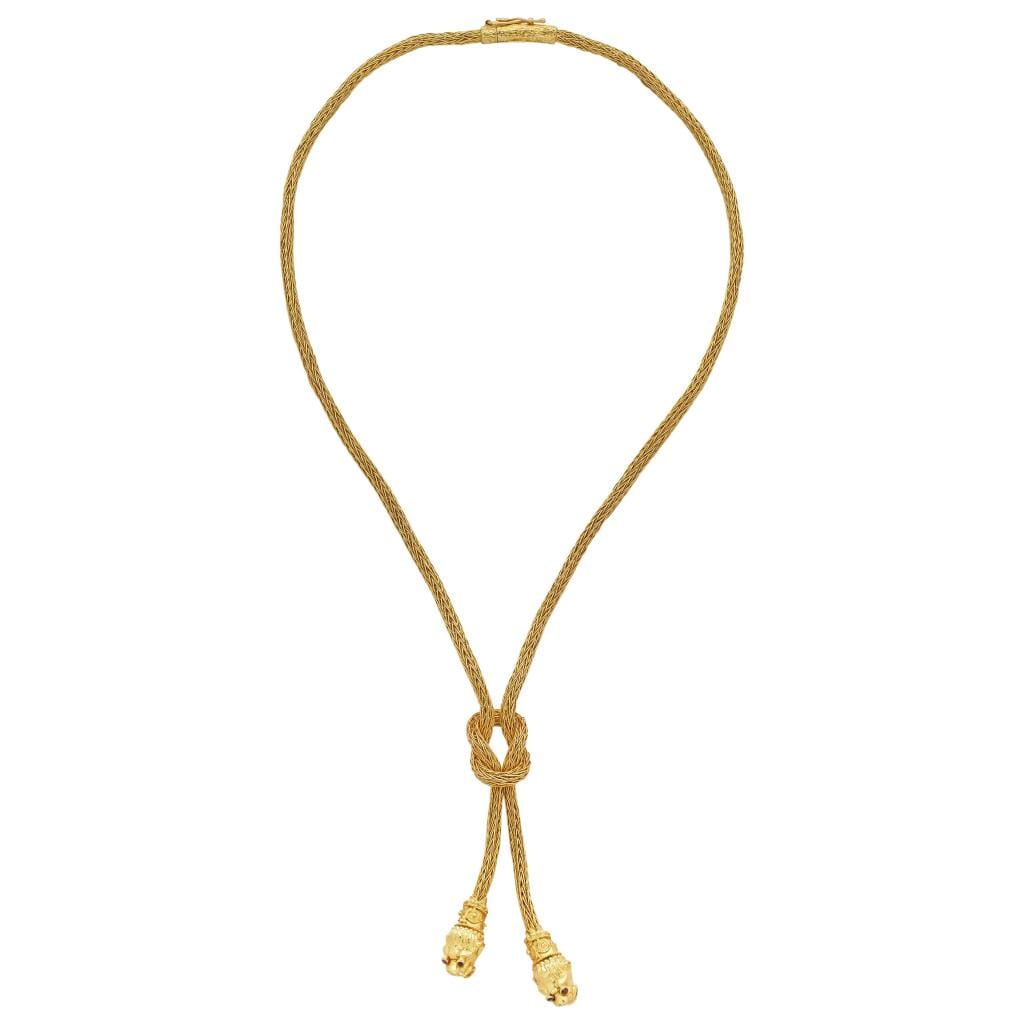 Gold and Ruby Lionhead Lariat Necklace