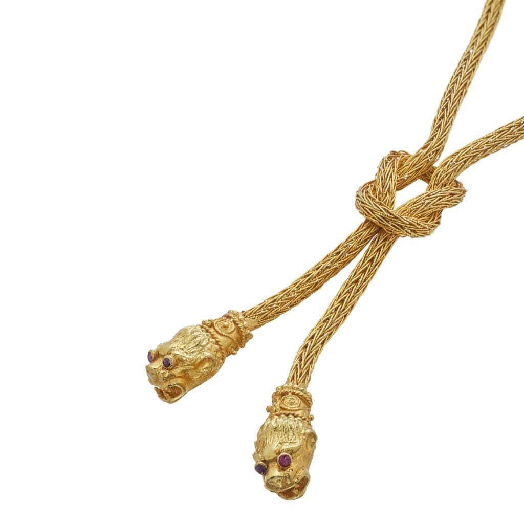 Gold and Ruby Lionhead Lariat Necklace