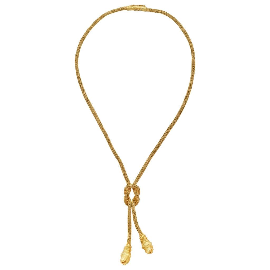 Gold and Ruby Lionhead Lariat Necklace