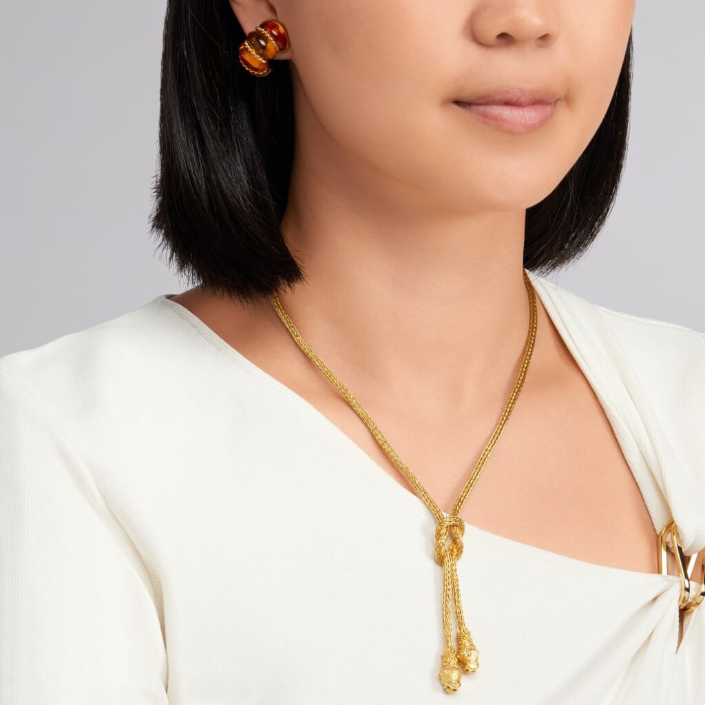 Gold and Ruby Lionhead Lariat Necklace