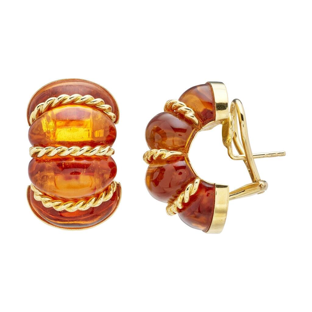Gold and Amber Shrimp Earclips