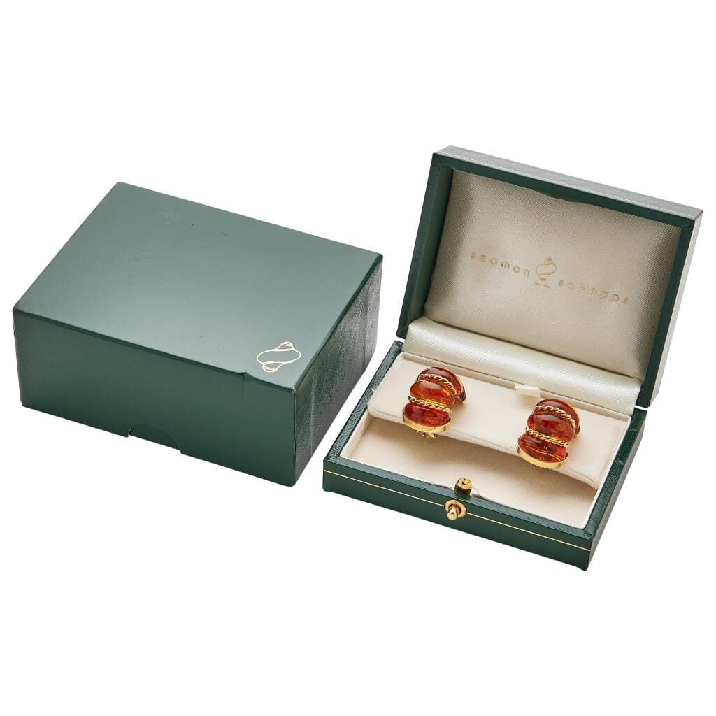 Gold and Amber Shrimp Earclips