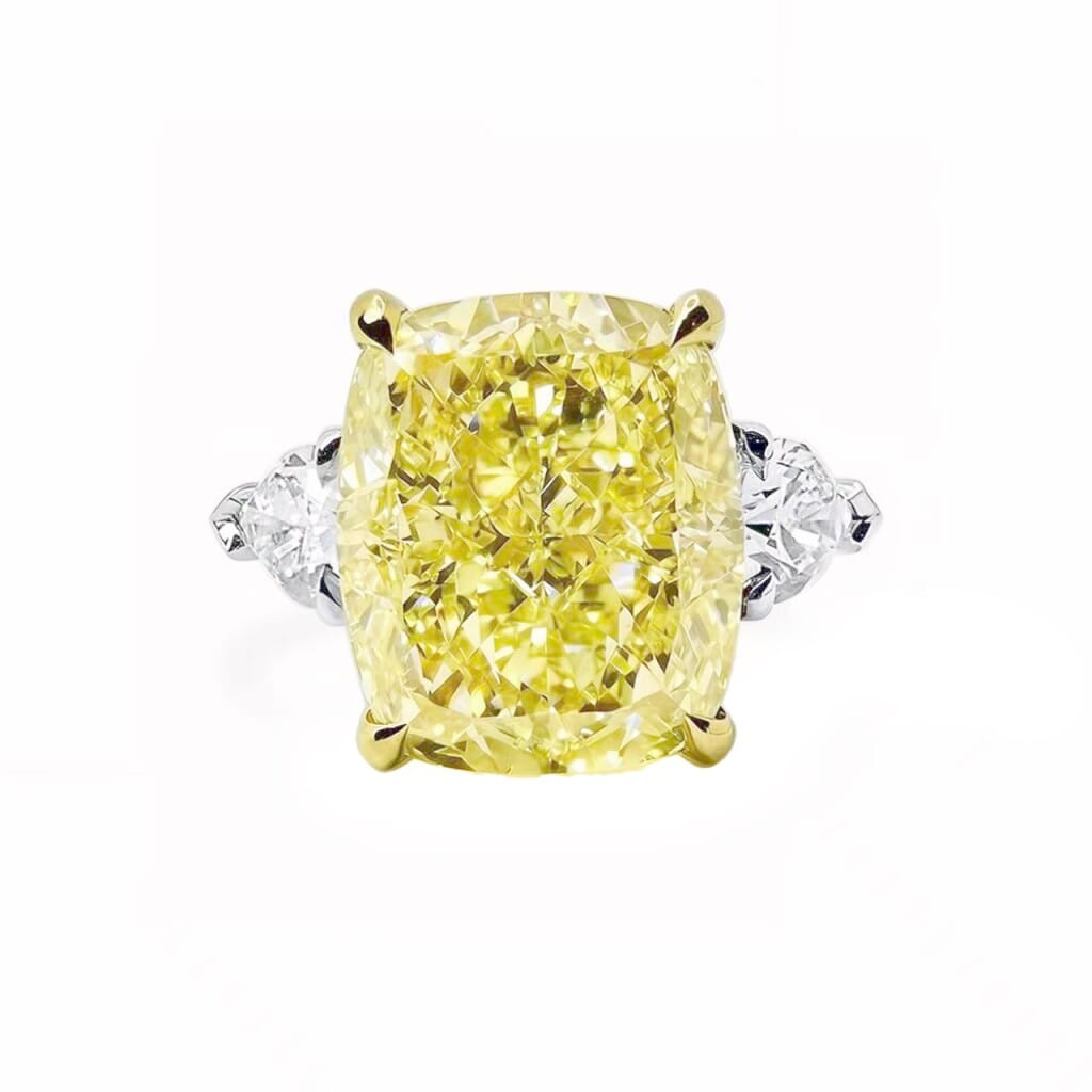 White Gold, 8.04ct Cushion Cut Fancy Light Yellow Diamond and Diamond Engagement Ring