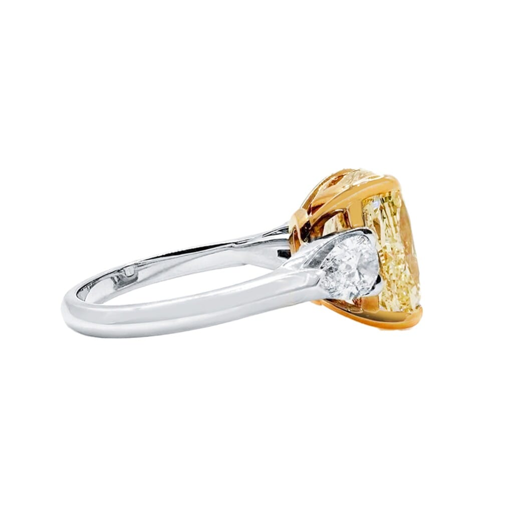 White Gold, 8.04ct Cushion Cut Fancy Light Yellow Diamond and Diamond Engagement Ring