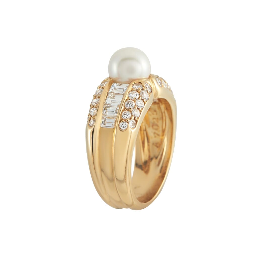 Gold, Cultured Pearl and Diamond Ring