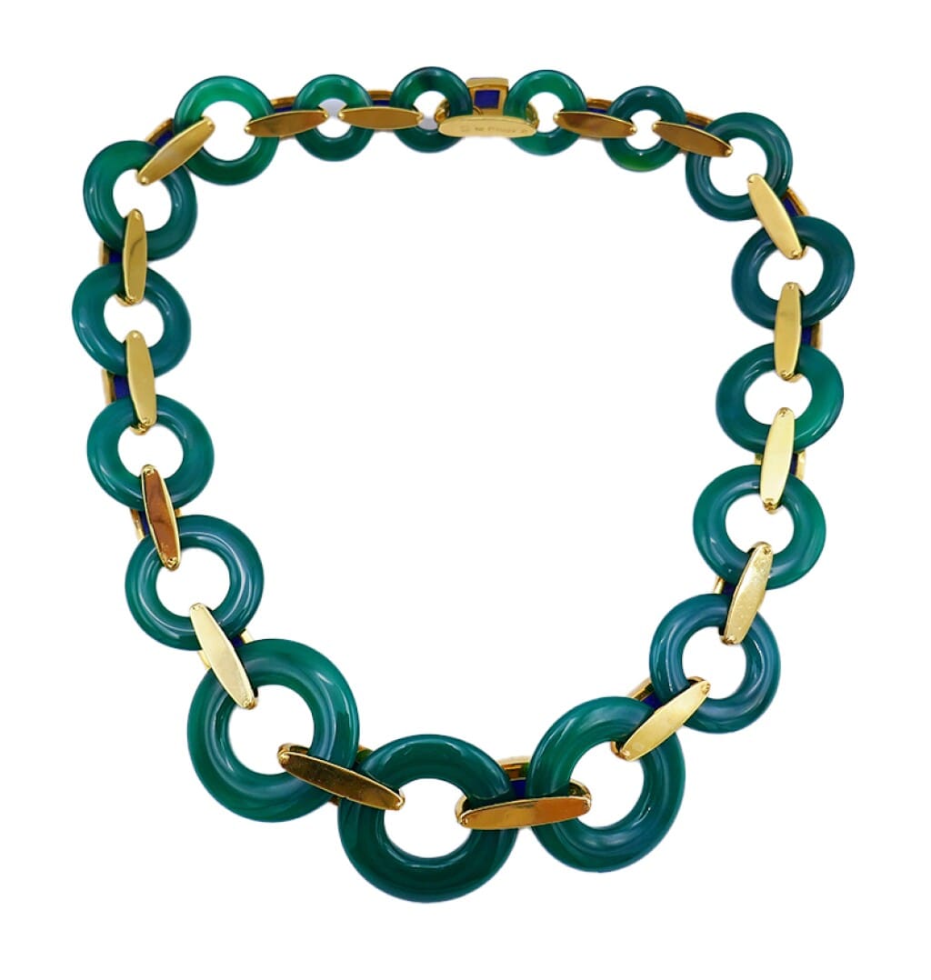 Vintage Gold, Chrysoprase and Lapis Lazuli Link Necklace