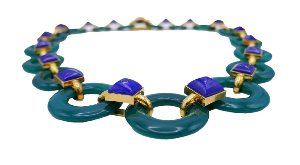 Vintage Gold, Chrysoprase and Lapis Lazuli Link Necklace