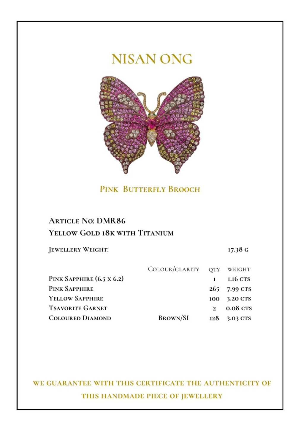 Titanium, Gold, Pink Sapphire, Gem Set and Colored Diamond 'BUTTERFLY' Brooch