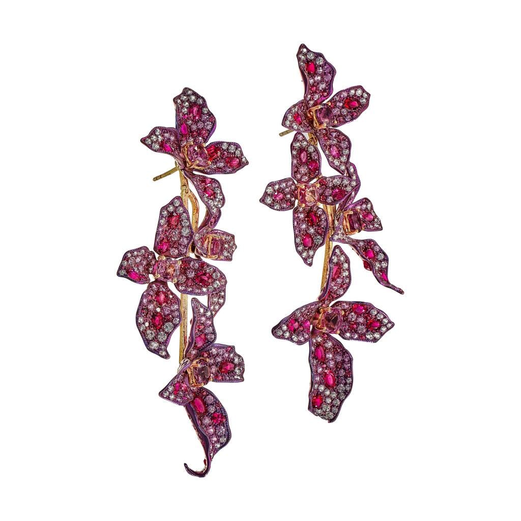 Titanium, Gold, Sapphire, Pink Sapphire, Spinel Earrings