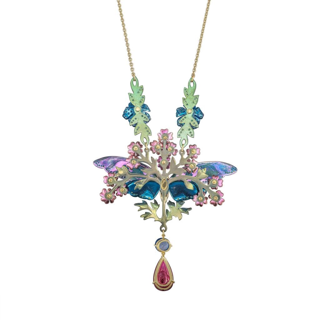 Titanium, Gold, Rubellite, Gem Set and Diamond Pendant Necklace