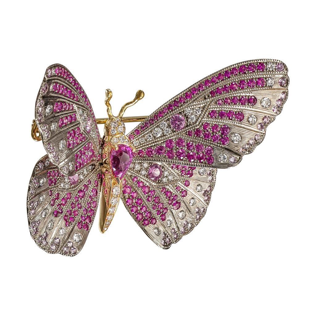 Titanium, Gold, Pink Sapphire and Diamond 'BUTTERFLY' Brooch