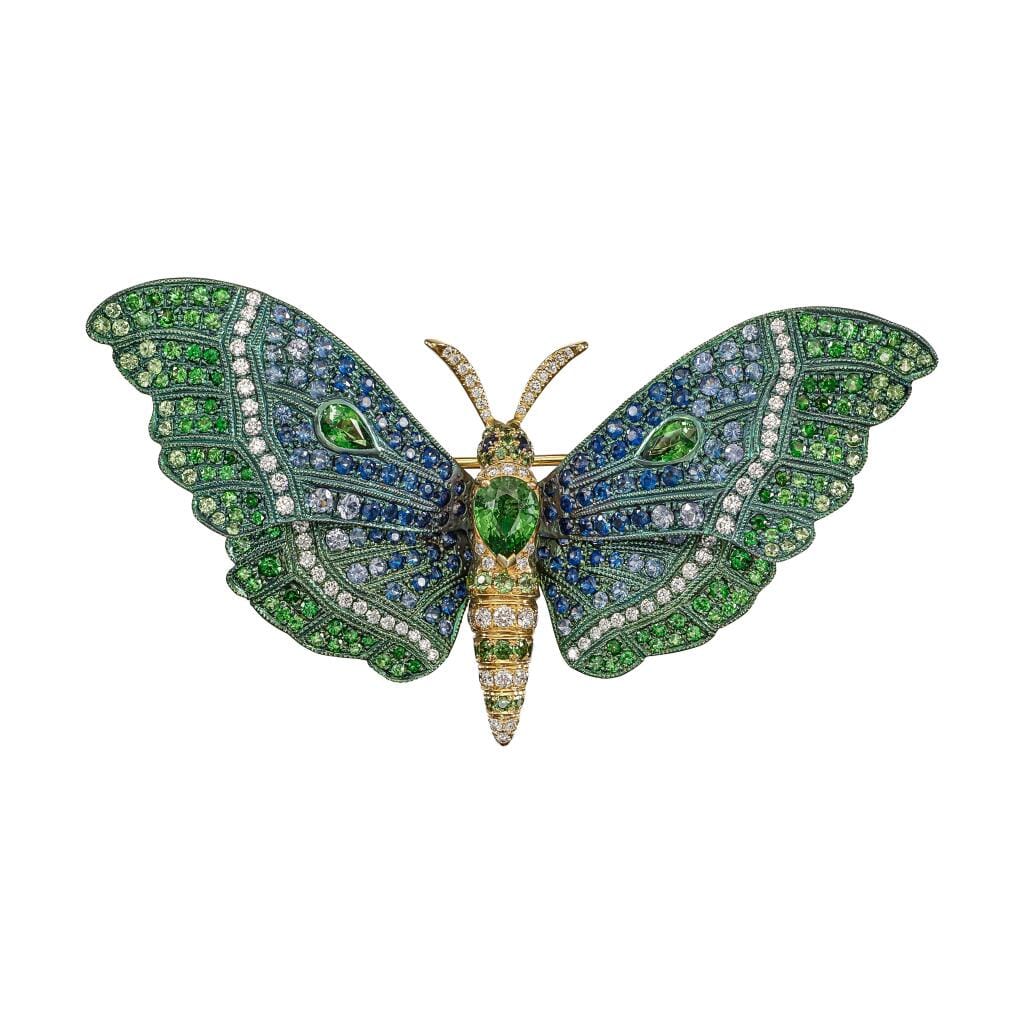 Titanium, Gold, Tsavorite Garnet, Sapphire and Diamond 'BUTTERFLY' Brooch