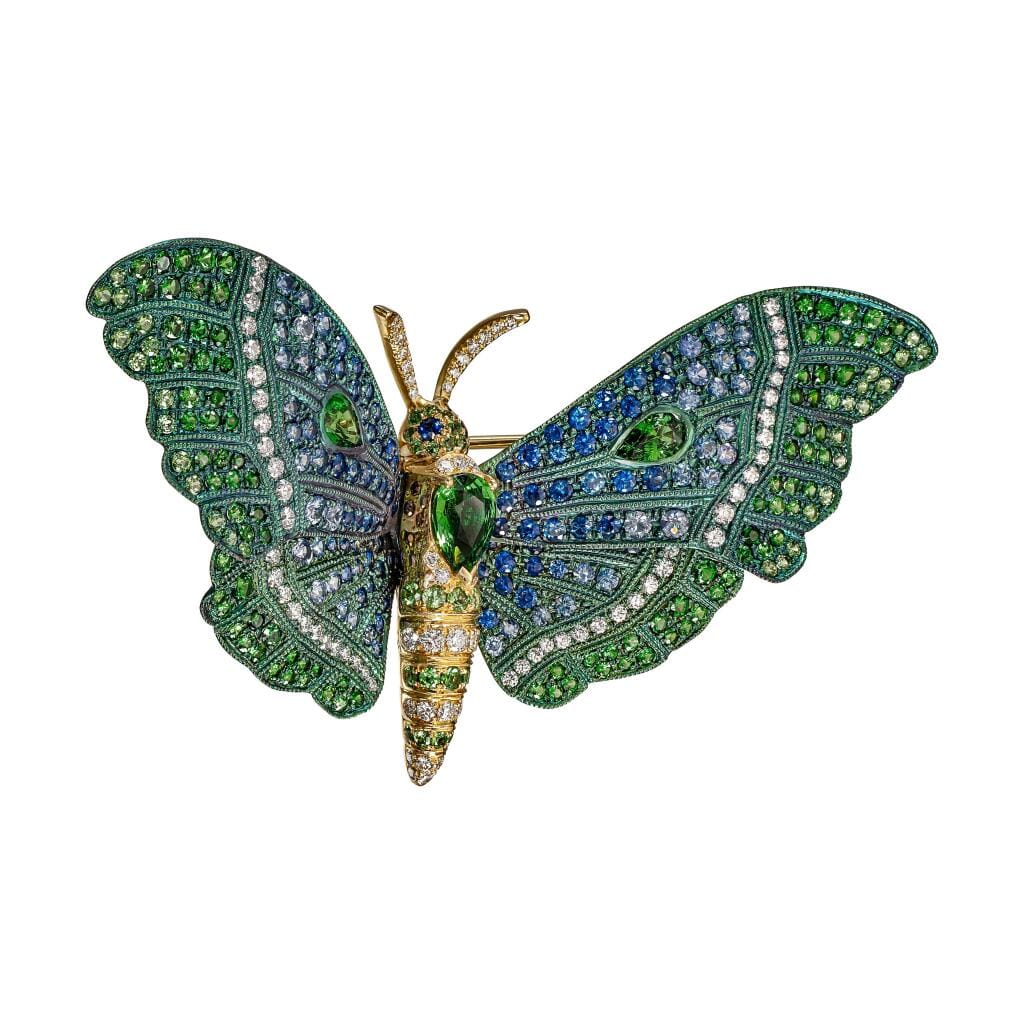 Titanium, Gold, Tsavorite Garnet, Sapphire and Diamond 'BUTTERFLY' Brooch