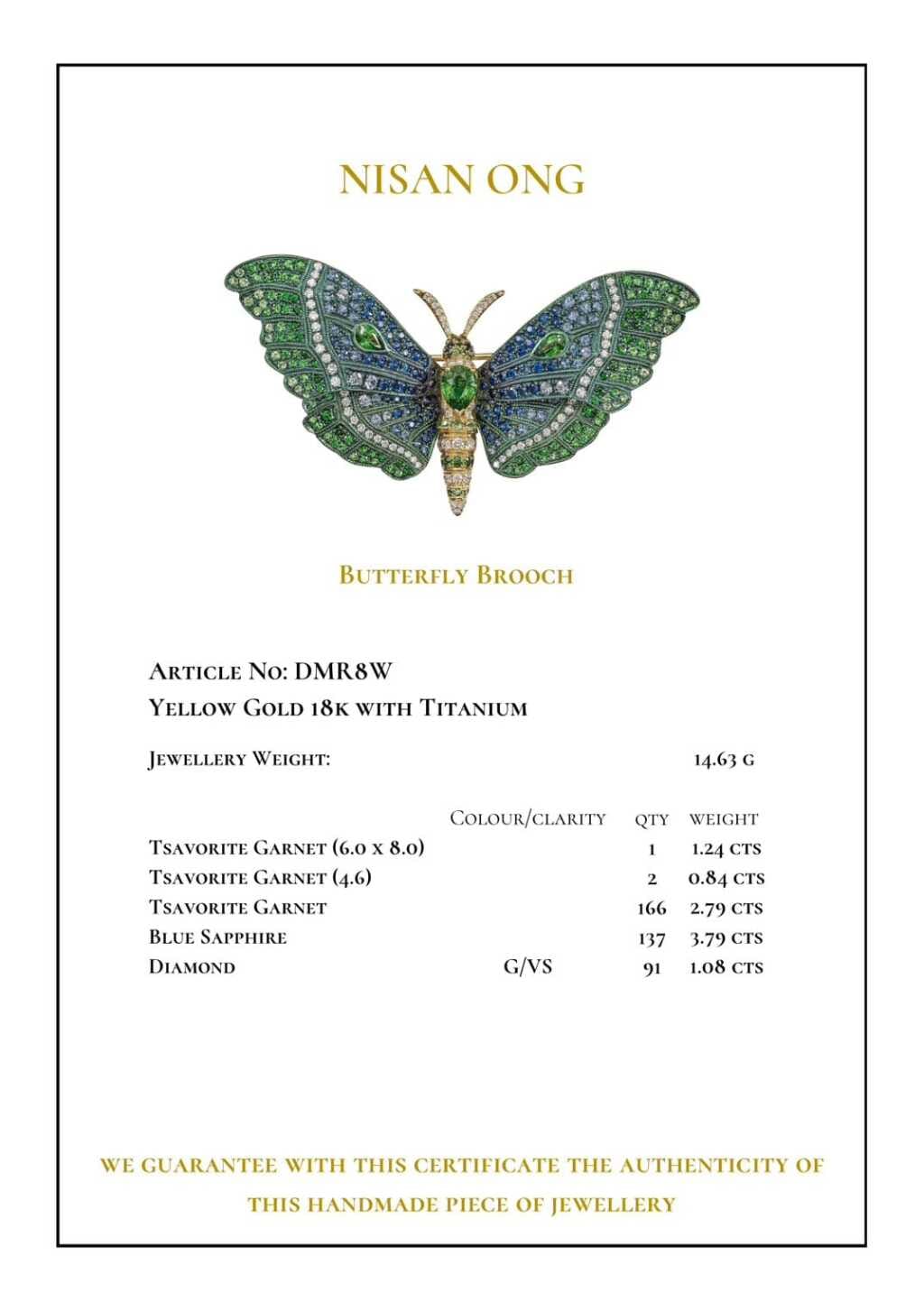 Titanium, Gold, Tsavorite Garnet, Sapphire and Diamond 'BUTTERFLY' Brooch