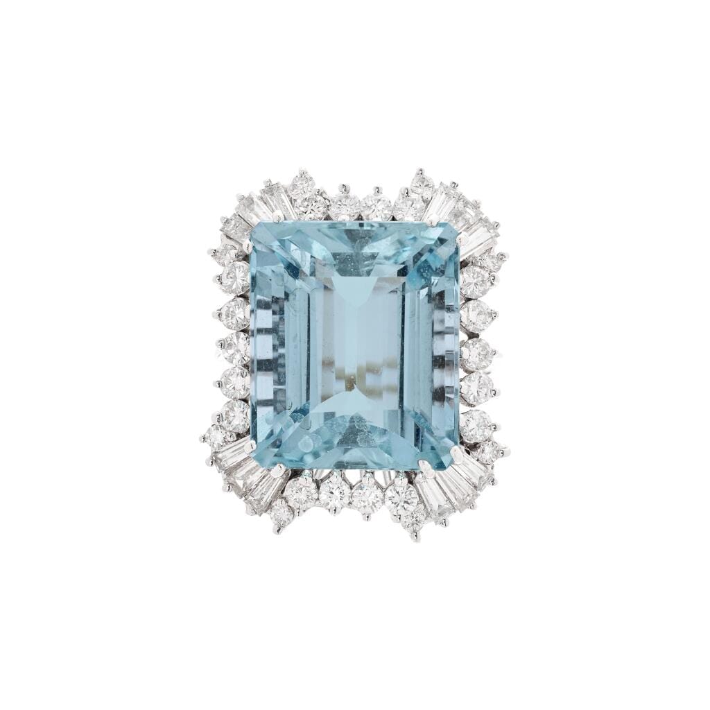 White Gold, Gold, 14.40ct Aquamarine and Diamond Ring