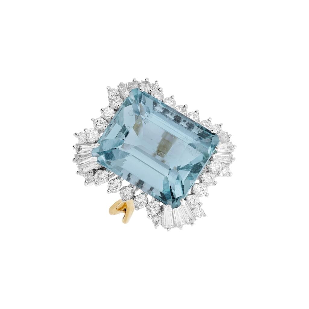White Gold, Gold, 14.40ct Aquamarine and Diamond Ring