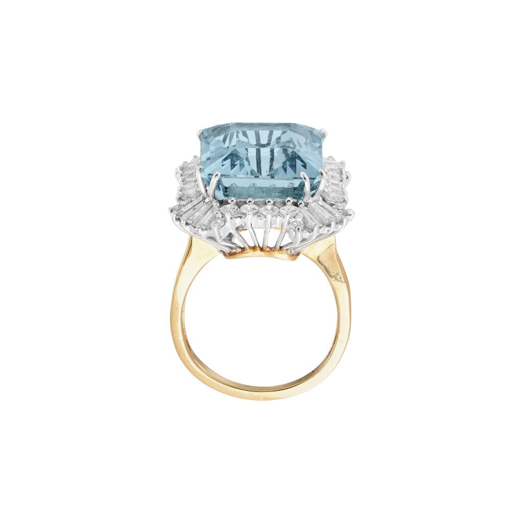 White Gold, Gold, 14.40ct Aquamarine and Diamond Ring