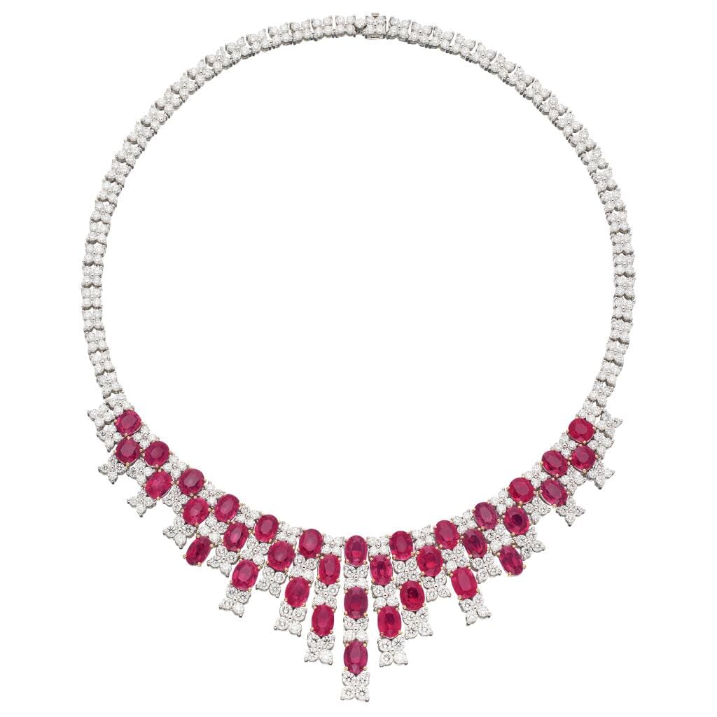 White Gold, 51.90 Mozambique Ruby and Diamond Necklace