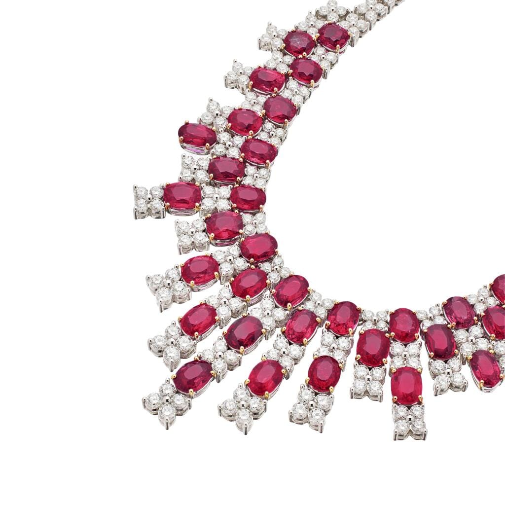 White Gold, 51.90 Mozambique Ruby and Diamond Necklace