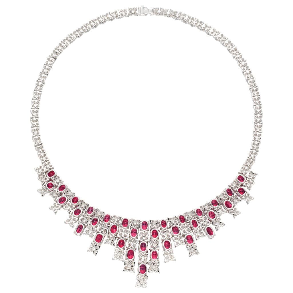 White Gold, 51.90 Mozambique Ruby and Diamond Necklace