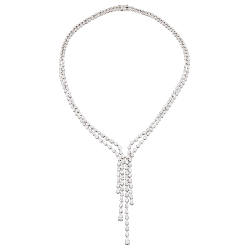 White Gold and 20.60ctw Pear Shape Diamond Lariat Necklace