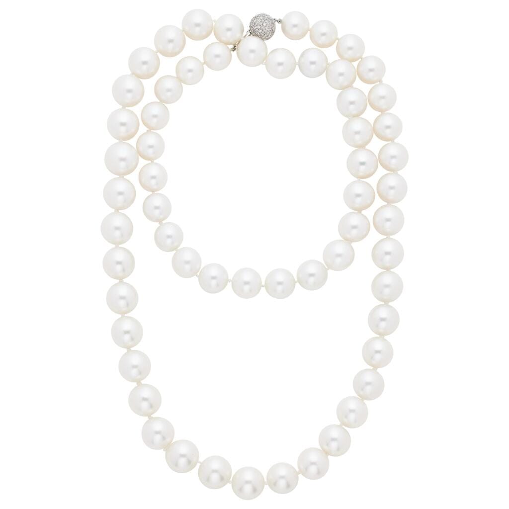 White Gold, Cultured Pearl and Diamond Necklace