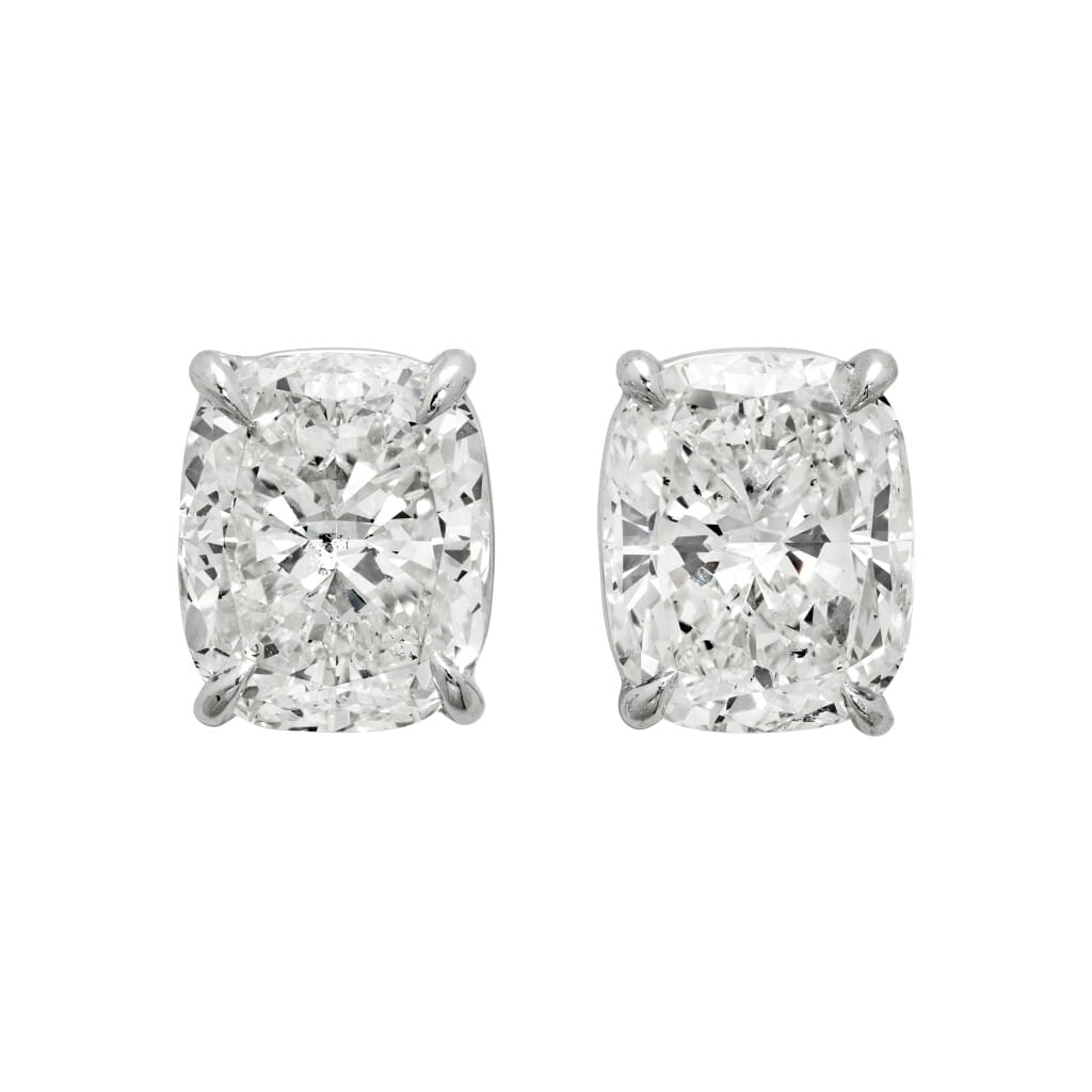 Platinum and 10.21ctw Cushion Cut Diamond Stud Earrings