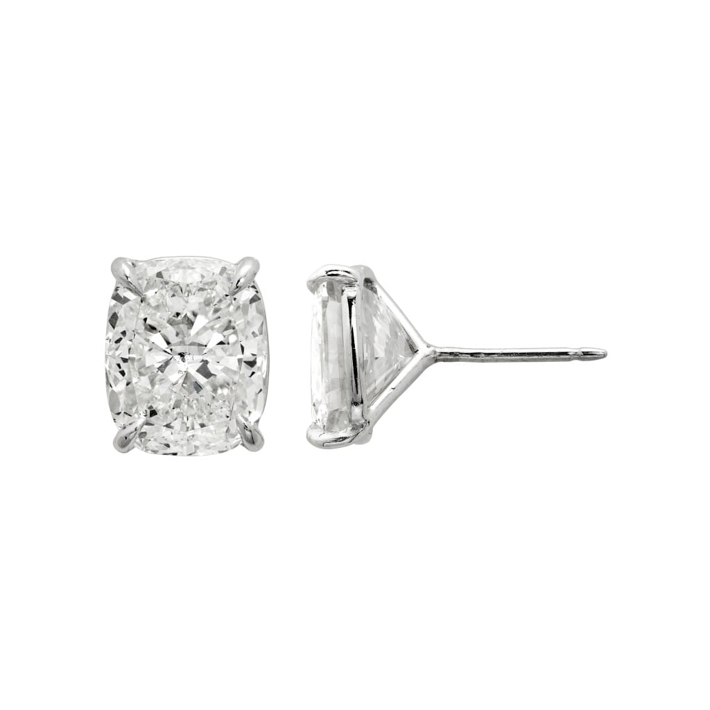 Platinum and 10.21ctw Cushion Cut Diamond Stud Earrings