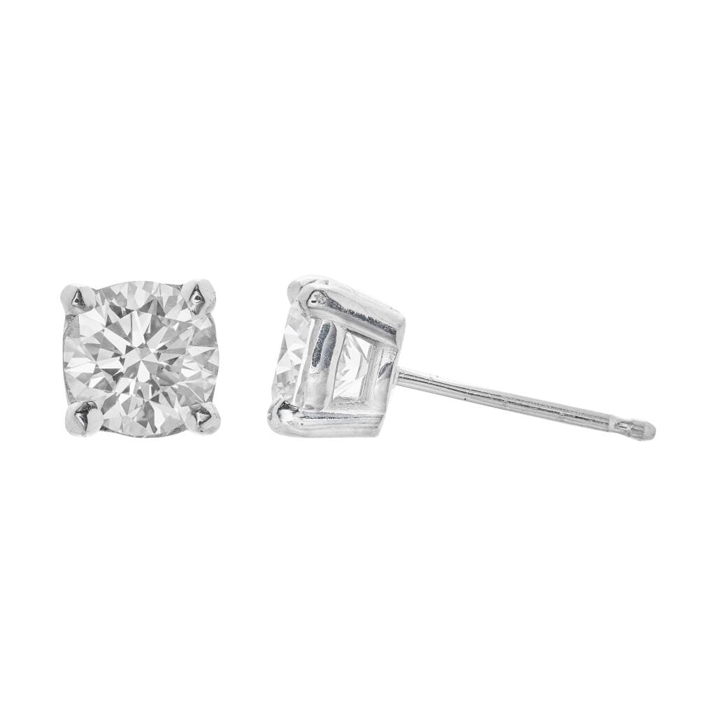 Platinum and 1.20ctw Round Brilliant Cut Diamond Stud Earrings