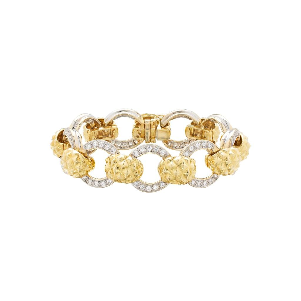 Gold, White Gold and Diamond Link Bracelet