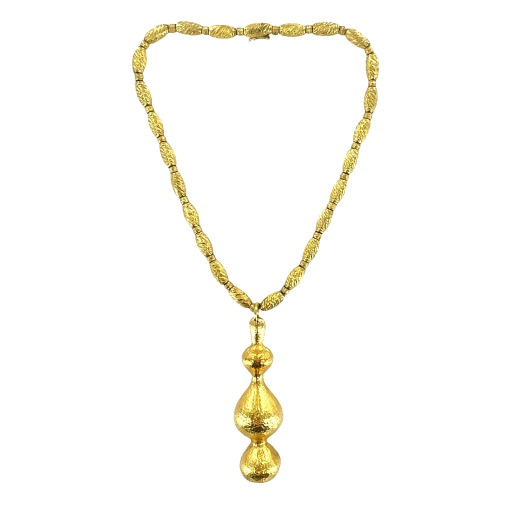 Vintage Gold Hammered Pendant Necklace