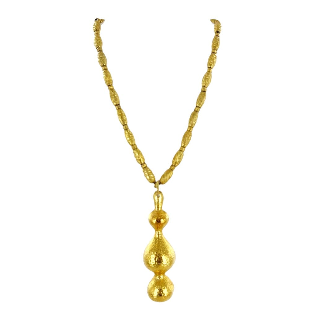 Vintage Gold Hammered Pendant Necklace