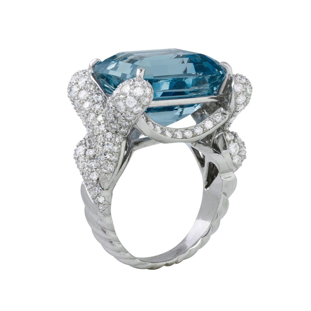 Platinum, 20.00ct Aquamarine and Diamond Ring