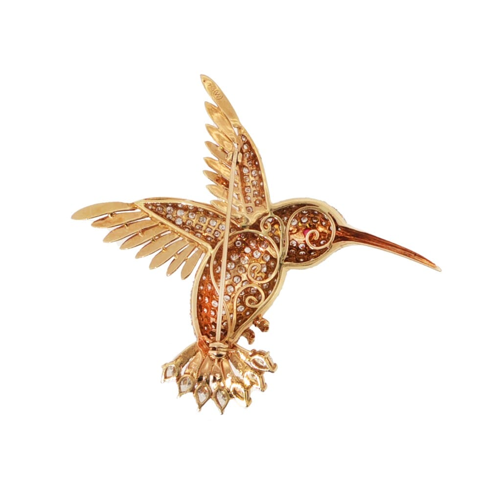 Gold, Ruby and Diamond Hummingbird Brooch