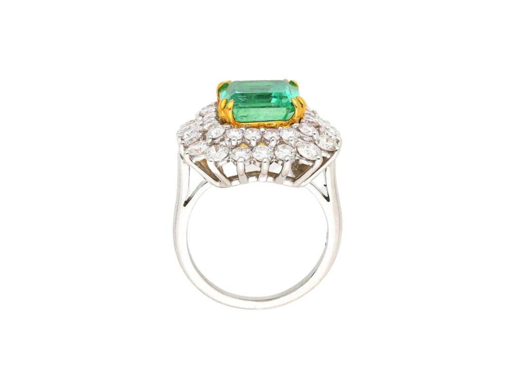 Platinum, Gold, 4.30ct Colombian Emerald and Diamond Ring