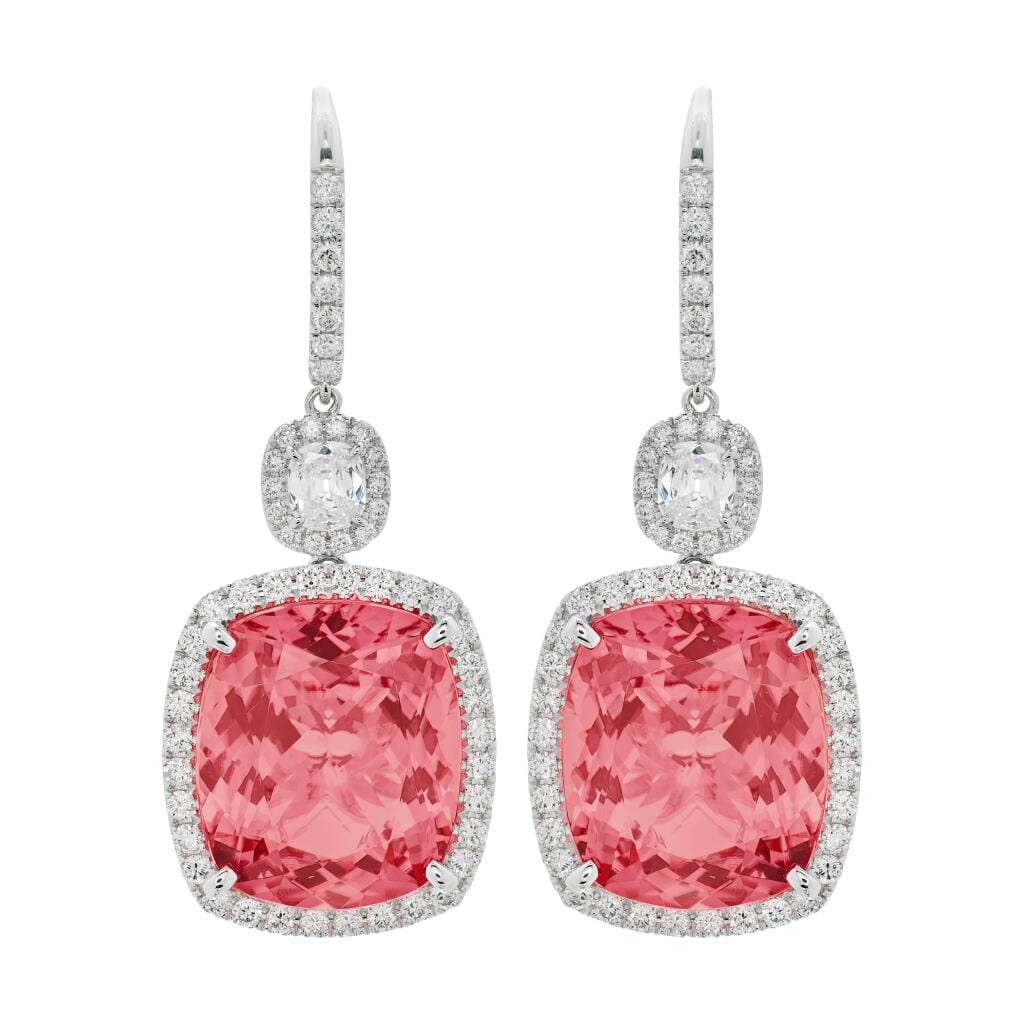 White Gold, 27.20ctw Tourmaline and Diamond Drop Earrings