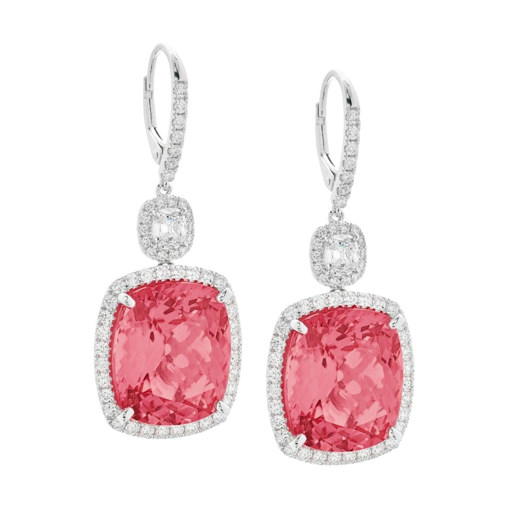 White Gold, 27.20ctw Tourmaline and Diamond Drop Earrings