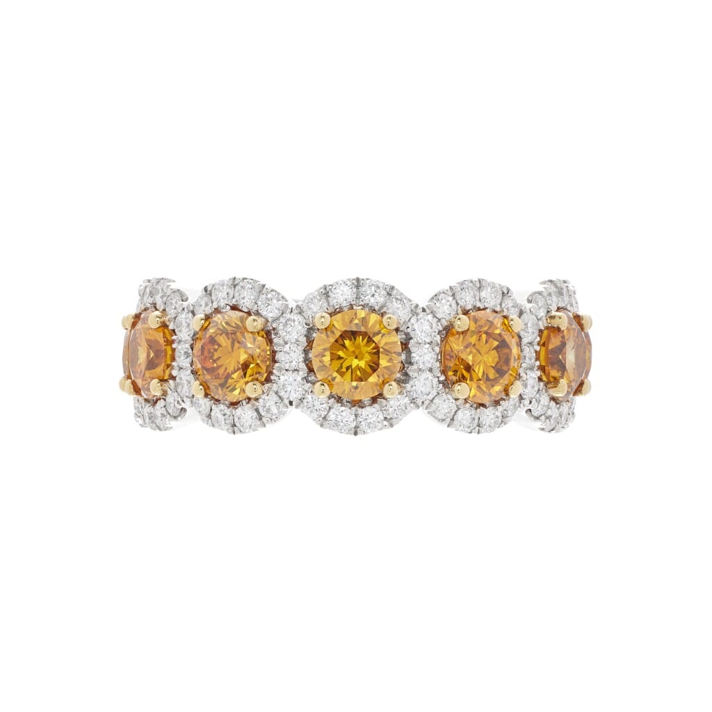 Gold, White Gold, 2.05ctw Orange Diamond and Diamond Half Eternity Band Ring