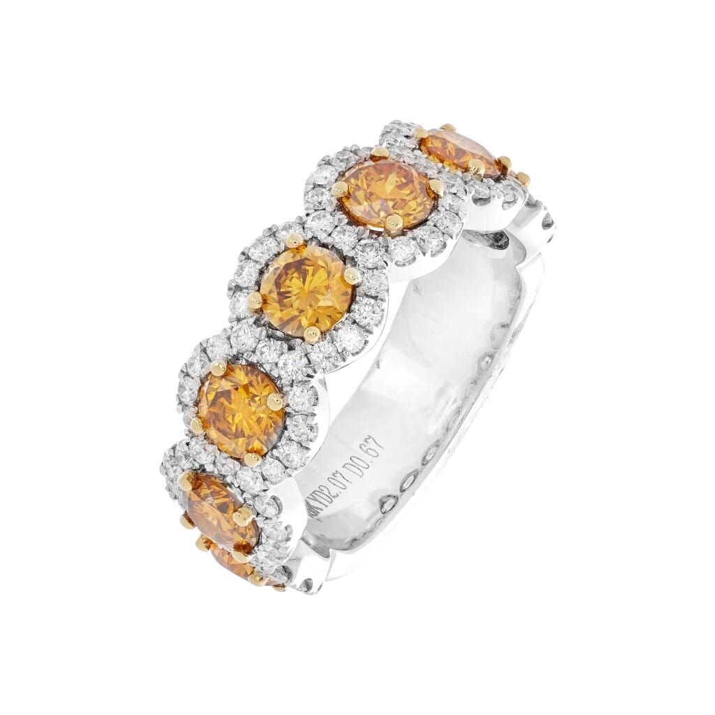 Gold, White Gold, 2.05ctw Orange Diamond and Diamond Half Eternity Band Ring