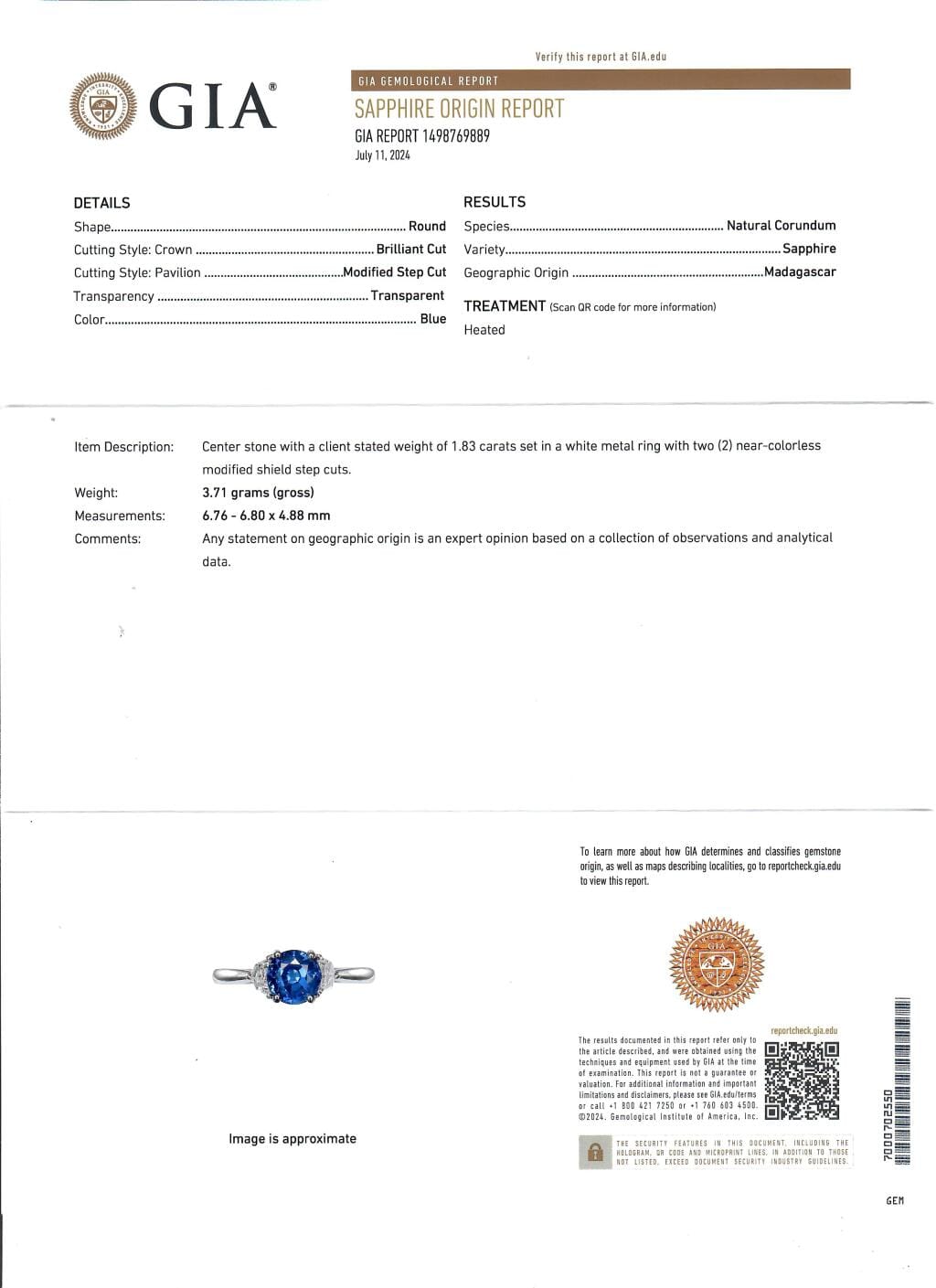 White Gold, 1.83ct Madagascar Sapphire and Diamond Ring
