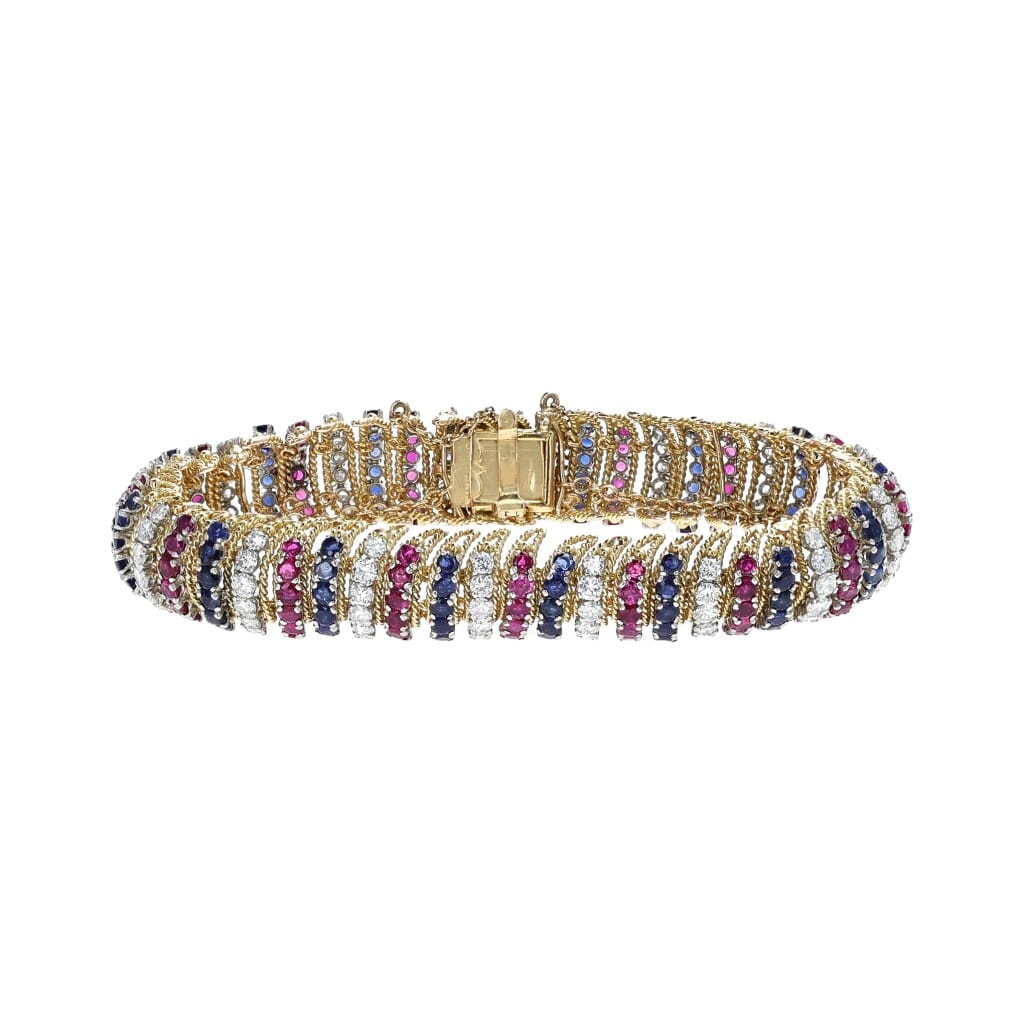 Vintage Gold, Platinum, Ruby, Sapphire and Diamond Bracelet